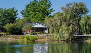 Fishing pond and gazebo at Colonial Crest Apartments